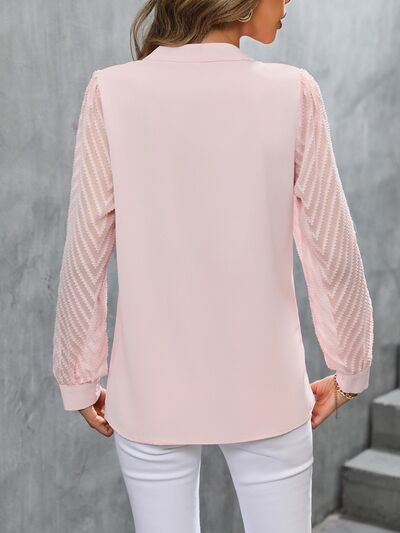 Notched Long Sleeve Blouse